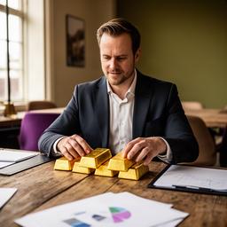 Philippus Quincy tijdens een analyse van goudbaren aan een houten vergadertafel in Dordrecht